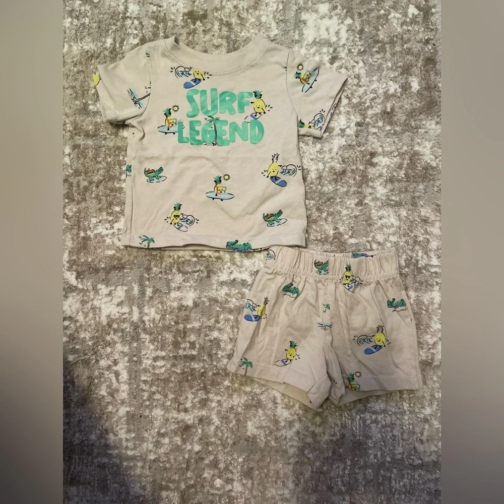 Garanimals Surf Legend Kids Matching Set - Cream and Green size 3/6M